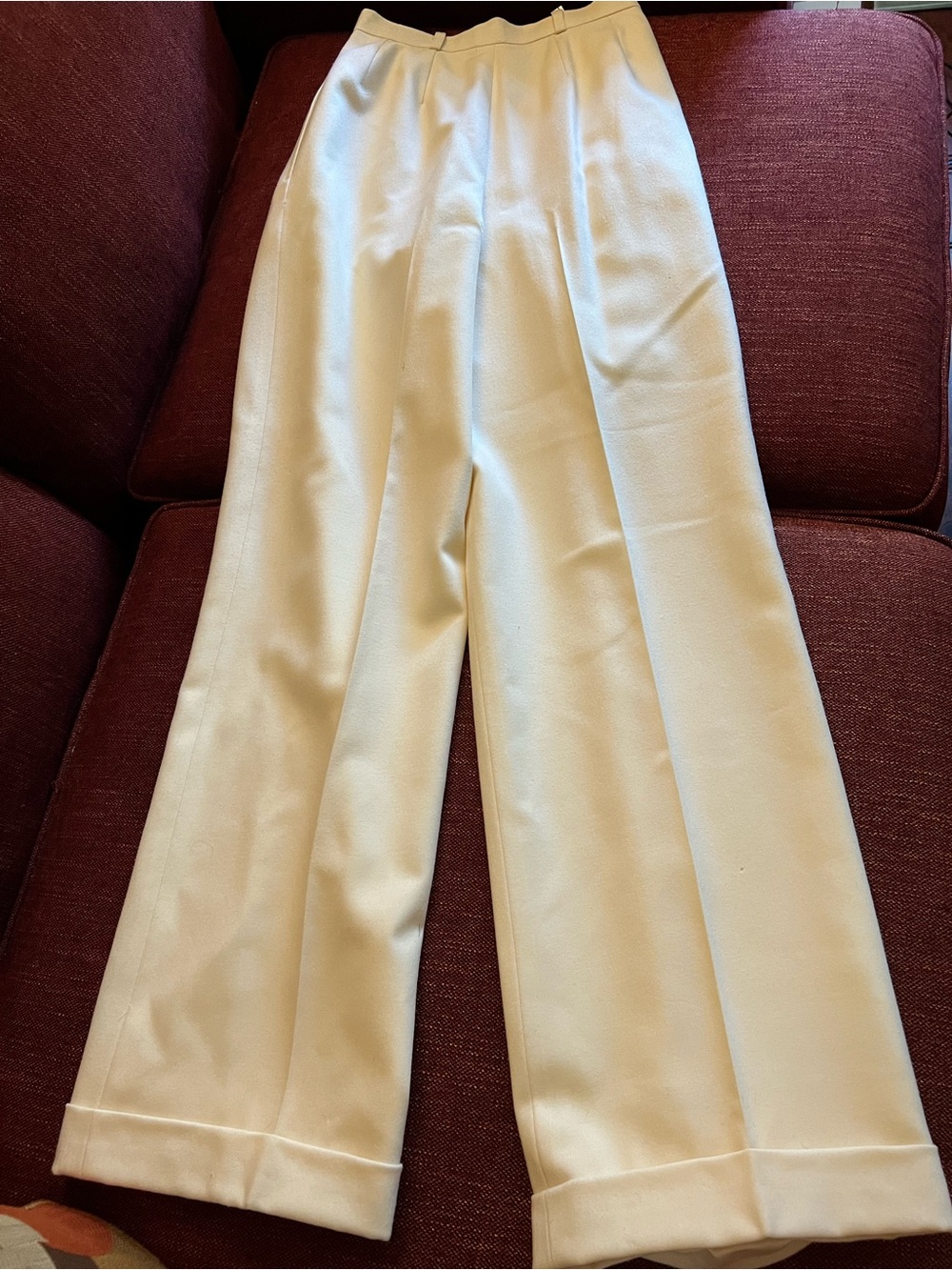 Anne Klein Cream High-Waist Pleated Wide-Leg Trousers